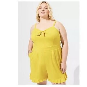 Torrid Bright Yellow Challis Smocked Sleeveless Tie Front Romper Size 4X Pockets